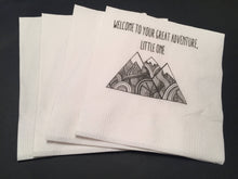 Load image into Gallery viewer, Adventure Begins Greatest Adventure Little One Mountain Baby Shower Cocktail, Luncheon or Dinner Napkins Set of 25