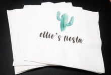 Load image into Gallery viewer, Cactus First Fiesta Birthday Succulents Bridal Shower Bachelorette Personalized Cocktail, Luncheon or Dinner Napkins Set of 25
