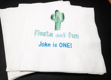 Load image into Gallery viewer, Cactus First Fiesta Fiesta and Fun Boy Birthday Personalized Cocktail, Luncheon or Dinner Napkins Set of 25