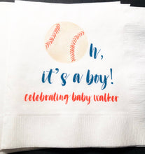 Load image into Gallery viewer, Baseball Oh it's a Boy! Baby Shower Personalized Cocktail or Luncheon Napkins, Set of 25