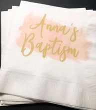 Load image into Gallery viewer, Baptism Girl Baptism Christening Party Personalized Pink Gold Cocktail, Luncheon or Dinner Napkins Set of 25