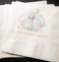 Load image into Gallery viewer, A Little Pumpkin Is On It's Way Boy Fall Baby Shower Blue Pumpkin Gold Personalized Cocktail, Luncheon or Dinner Napkins Set of 25