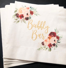 Load image into Gallery viewer, Bubbly Bar Spring Bridal Shower Spring Wedding Bubbly Bar Autumn Floral Cocktail, Luncheon or Dinner Napkins Set of 25