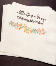 Load image into Gallery viewer, A Little Cutie is on the Way Clementine Cutie Baby Shower Spring Summer Baby Shower Personalized Cocktail or Luncheon Napkins, Set of 25