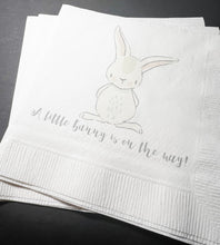 Load image into Gallery viewer, Bunny Baby Shower A Little Bunny is on the Way Easter Spring Baby Shower Cocktail, Luncheon or Dinner Napkins Set of 25