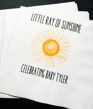Load image into Gallery viewer, A Little Ray of Sunshine Baby Shower Sunshine Baby Shower Personalized Cocktail, Luncheon or Dinner Napkins Set of 25