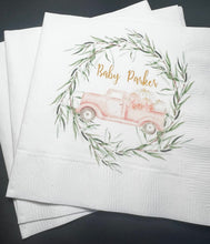 Load image into Gallery viewer, A Little Pumpkin Is On It's Way Pink Truck Fall Girl Baby Shower Pumpkin Autumn Baby Personalized Cocktail or Luncheon Napkins, Set of 25