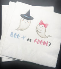 Load image into Gallery viewer, Booy or Ghoul What Will Our Little Boo Be Halloween Gender Reveal Cocktail, Luncheon or Dinner Napkins Set of 25
