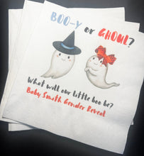 Load image into Gallery viewer, Booy or Ghoul What Will Our Little Boo Be Halloween Gender Reveal Personalized Cocktail, Luncheon or Dinner Napkins Set of 25