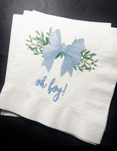 Load image into Gallery viewer, Blue Bow Baby Shower It’s a Boy Blue Boy Baby Shower Oh Boy Cocktail or Luncheon Napkins, Set of 25
