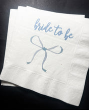 Load image into Gallery viewer, Blue Bow Bridal Shower Brunch Bride to Be Cocktail, Luncheon or Dinner Napkins Set of 25