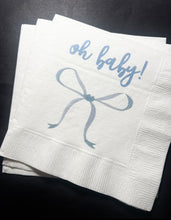 Load image into Gallery viewer, Blue Bow Baby Shower It’s a Boy Blue Boy Baby Shower Oh Baby Cocktail or Luncheon Napkins, Set of 25