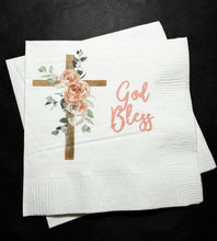 Load image into Gallery viewer, Baptism God Bless Christening Religious Celebration Baby Dedication Oh Blessed Day Cocktail, Luncheon or Dinner Napkins Set of 25