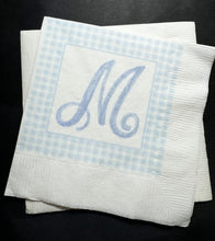 Load image into Gallery viewer, Blue Monogram Boy Gingham Baby Shower Birthday Blue Preppy Bridal Shower Personalized Cocktail, Luncheon or Dinner Napkins Set of 25
