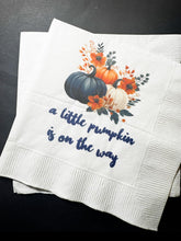Load image into Gallery viewer, A Little Pumpkin Is On It's Way Fall Baby Shower Pumpkin Autumn Baby Cocktail, Luncheon or Dinner Napkins Set of 25