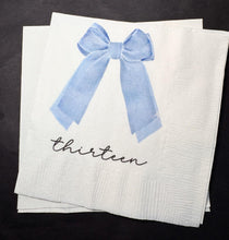 Load image into Gallery viewer, Blue Bow 13th Birthday Thirteen Blue Bow Theme Birthday Party Cocktail, Luncheon or Dinner Napkins Set of 25