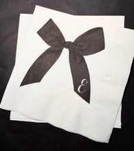 Load image into Gallery viewer, Black Bow Birthday Bridal Shower Baby Shower Black Bow Bridal Monogram Personalized Cocktail, Luncheon or Dinner Napkins Set of 25