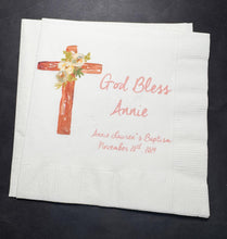 Load image into Gallery viewer, Baptism Christening God Bless Celebration Girl Pink Baptism Party Personalized Cocktail, Luncheon or Dinner Napkins Set of 25