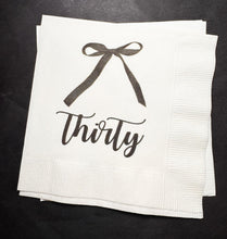 Load image into Gallery viewer, Black Bow 30th Birthday Thirty Birthday Black Coquette Bow Cocktail Party Cocktail, Luncheon or Dinner Napkins Set of 25