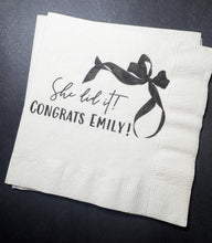 Load image into Gallery viewer, Black Bow Graduation Party Class of 2025 She Did It Bow Graduation Party Personalized Cocktail, Luncheon or Dinner Napkins Set of 25