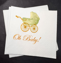 Load image into Gallery viewer, Baby Carriage Oh Baby Gender Neutral Baby Shower Green Baby Shower Cocktail, Luncheon or Dinner Napkins Set of 25