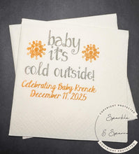 Load image into Gallery viewer, Baby Its Cold Outside Winter Baby Shower Fall Baby Shower Gold Silver Gray Winter Snowflake Cocktail, Luncheon or Dinner Napkins Set of 25