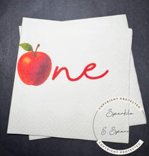 Load image into Gallery viewer, Apple of our Eye First Birthday Apple Fall Birthday Fall Apple 1st Bday Apple Cocktail or Luncheon or Dinner Napkins, Set of 25