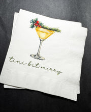 Load image into Gallery viewer, Tini Bit Merry Holiday Martini Christmas Party Jingle & Mingle Friendsmas Holiday Party Cocktail Luncheon or Dinner Napkins Set of 25