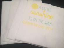 Load image into Gallery viewer, A Little Sunshine is on its Way Mint Yellow Baby Shower Personalized Cocktail, Luncheon or Dinner Napkins Set of 25
