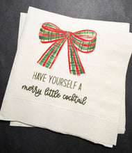 Load image into Gallery viewer, Tini Bit Merry Little Cocktail Holiday Christmas Party Bow Theme Friendsmas Cocktail Luncheon or Dinner Napkins Set of 25