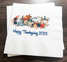 Load image into Gallery viewer, Thanksgiving Gather Give Thanks Pumpkin Fall Thanksgiving Dinner Table Cocktail, Luncheon or Dinner Napkins Set of 25