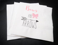 Load image into Gallery viewer, Bows and Arrows Gender Reveal Cocktail, Luncheon or Dinner Napkins Set of 25