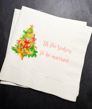 Load image into Gallery viewer, Tis the Season to be Married Christmas Bridal Shower Engagement Wedding Bow Christmas Shower Cocktail, Luncheon or Dinner Napkins Set of 25