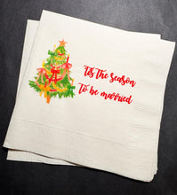 Load image into Gallery viewer, Tis the Season to be Married Christmas Bridal Shower Engagement Wedding Bow Christmas Shower Cocktail, Luncheon or Dinner Napkins Set of 25