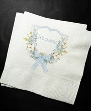 Load image into Gallery viewer, Boy Baby Shower It's a Boy Blue Bow Baby Shower Gingham Preppy Baby Shower Cocktail, Luncheon or Dinner Napkins Set of 25