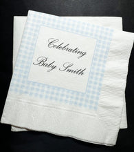 Load image into Gallery viewer, Boy Baby Shower Monogram Baby Shower Preppy Gingham Personalized Cocktail, Luncheon or Dinner Napkins Set of 25