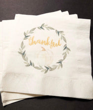 Load image into Gallery viewer, Thanksgiving Thankful Fall Wedding Bridal Shower Cocktail, Luncheon or Dinner Napkins Set of 25