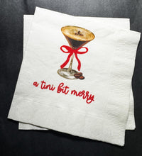 Load image into Gallery viewer, Tini Bit Merry Red Bow Espresso Martini Christmas Party Friendsmas Holiday Cocktail Party Cocktail Luncheon or Dinner Napkins Set of 25