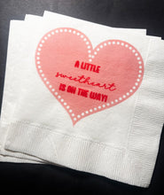 Load image into Gallery viewer, A Little Sweetheart is One First Birthday Valentines 1st Birthday Pink Red Heart Party Cocktail, Luncheon or Dinner Napkins, Set of 25