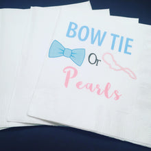 Load image into Gallery viewer, Bow Tie or Pearls Gender Reveal Baby Shower Cocktail, Luncheon or Dinner Napkins Set of 25