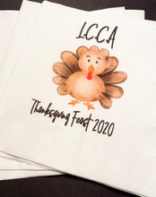 Load image into Gallery viewer, Thanksgiving Turkey Thanksgiving Feast School Feast Personalized Cocktail, Luncheon or Dinner Napkins Set of 25