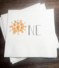 Load image into Gallery viewer, Winter Onederland First Birthday Oh What Fun to be One Snowflake Christmas 1st Birthday Cocktail, Luncheon or Dinner Napkins Set of 25