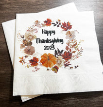 Load image into Gallery viewer, Thanksgiving Gather Give Thanks Pumpkin Fall Thanksgiving Dinner Table Cocktail, Luncheon or Dinner Napkins Set of 25