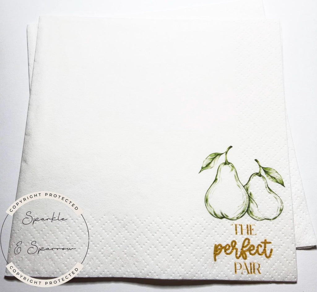 The Perfect Pair Bridal Shower Pear Bridal Shower Pear Couples Shower Perfect Pear  Spring Cocktail, Luncheon or Dinner Napkins Set of 25