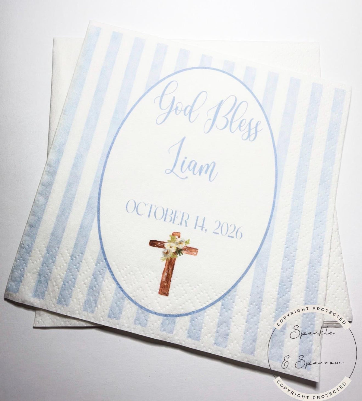 Baptism Napkins Christening Napkins God Bless Dedication Celebration Boy Baptism Personalized Cocktail, Luncheon or Dinner Napkins Set of 25
