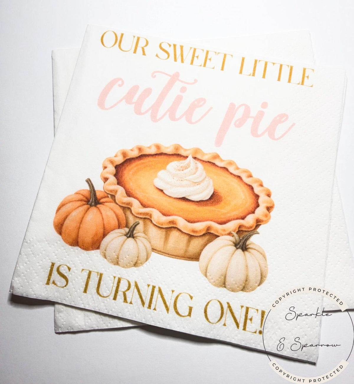 Sweet Little Cutie Pie Birthday Napkins Pumpkin Pie First Birthday Fall 1st Birthday Party Autumn Pumpkin Birthday Party Napkins, Set of 25