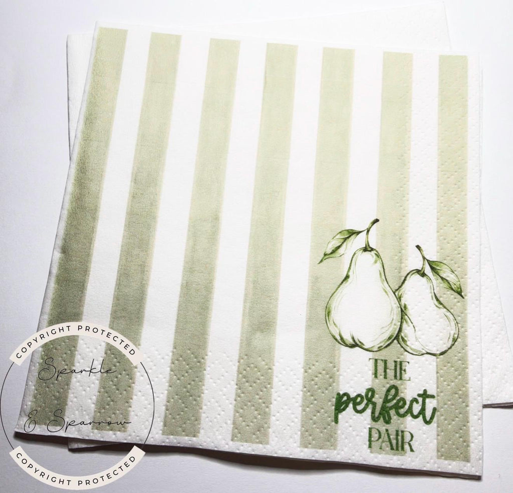 The Perfect Pair Bridal Shower Pear Bridal Shower Pear Couples Shower Perfect Pear  Spring Cocktail, Luncheon or Dinner Napkins Set of 25