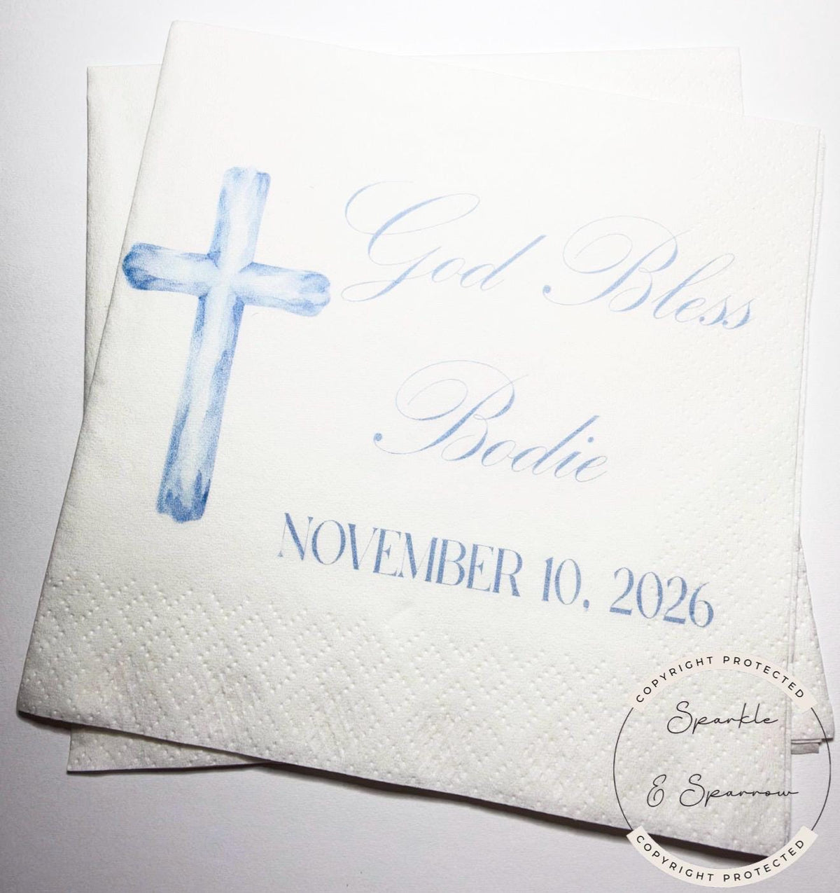 Baptism Napkins Christening Napkins God Bless Dedication Celebration Boy Baptism Personalized Cocktail, Luncheon or Dinner Napkins Set of 25