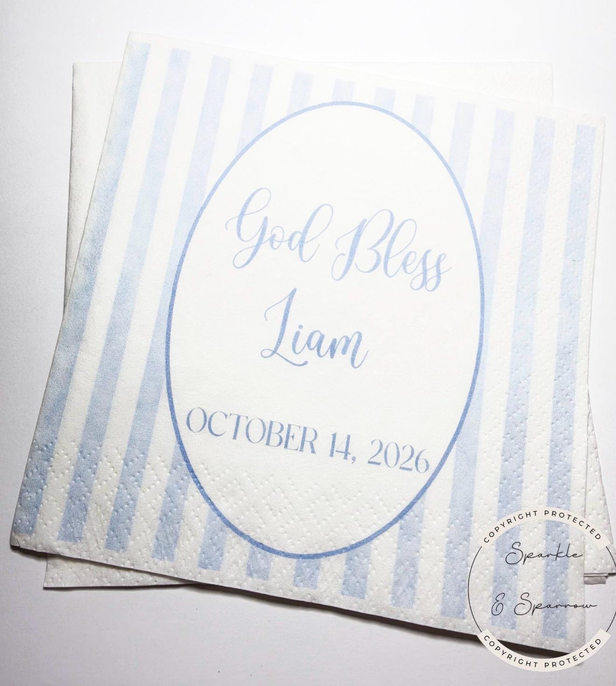 Baptism Napkins Christening Napkins God Bless Dedication Celebration Boy Baptism Personalized Cocktail, Luncheon or Dinner Napkins Set of 25