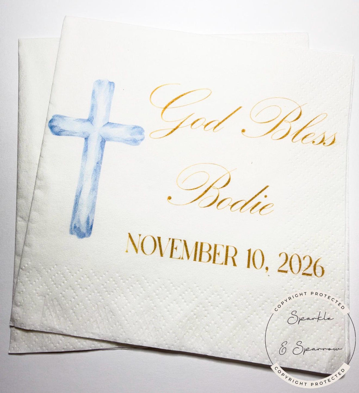 Baptism Napkins Christening Napkins God Bless Dedication Celebration Boy Baptism Personalized Cocktail, Luncheon or Dinner Napkins Set of 25